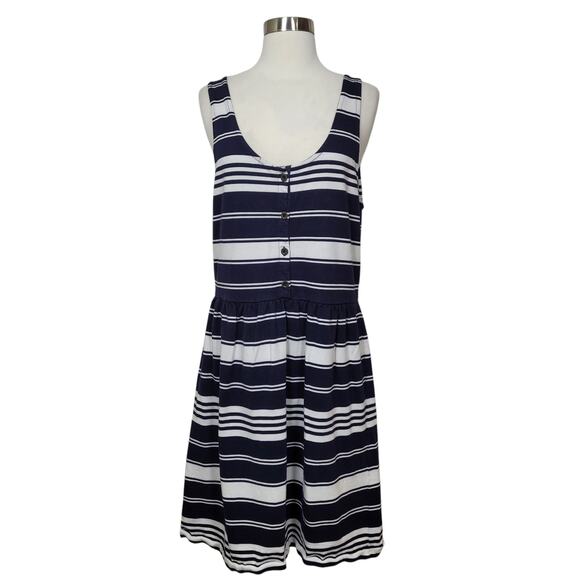 J.crew Women's Dress White with Navy Striped Scop Neck Sleeveless Dress Size XL - Picture 4 of 10